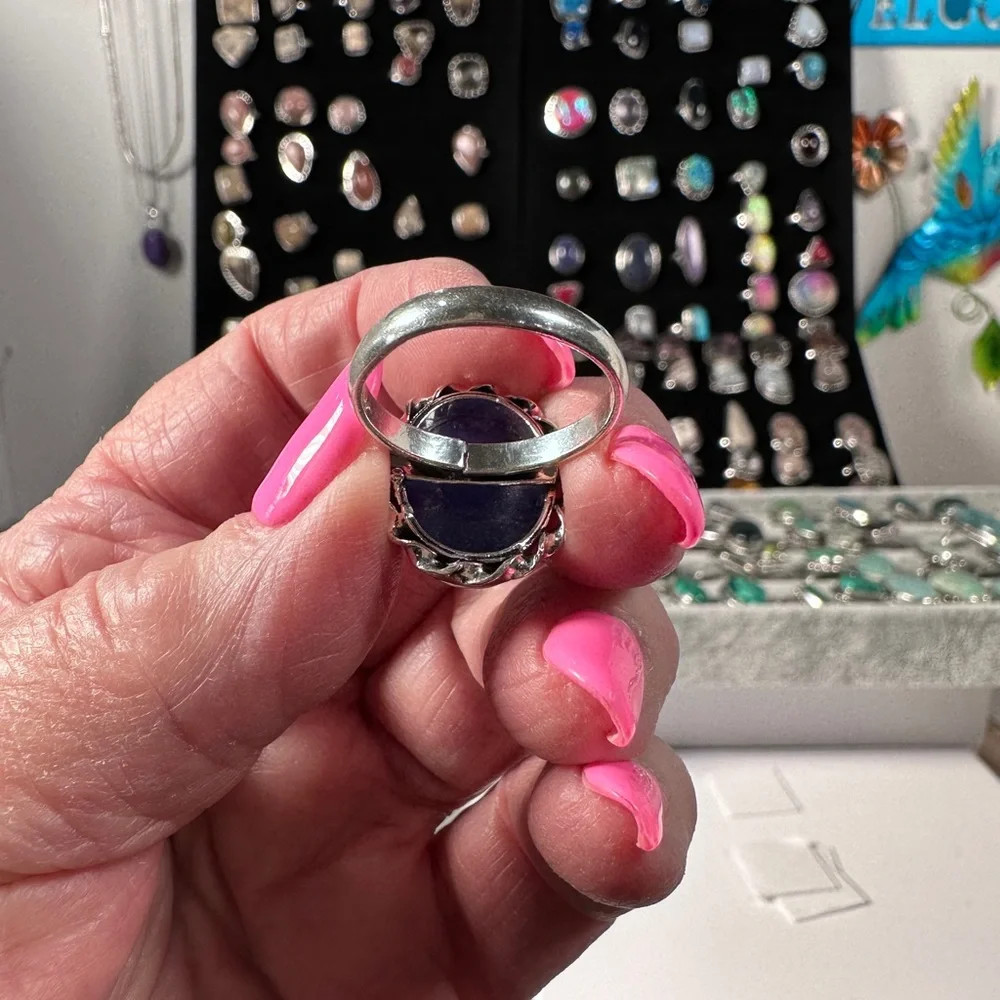 Handmade‎ Lapis lazuli gemstone ring silver plated stamped 925 size 8.5